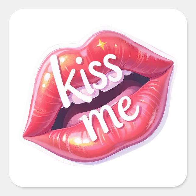 Sticker Carré Kiss Me Glossy Red Lips Art Illustration (Devant)