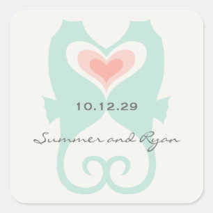 Sticker Carré Kisser Seahorses Love Hearts Beach Mariage d'été