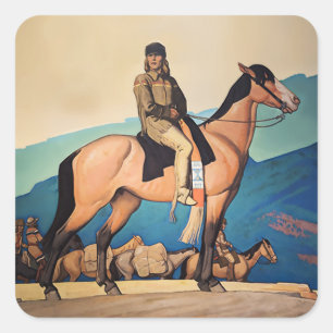 Sticker Carré Kit Carson avec des montagnards par Maynard Dixon