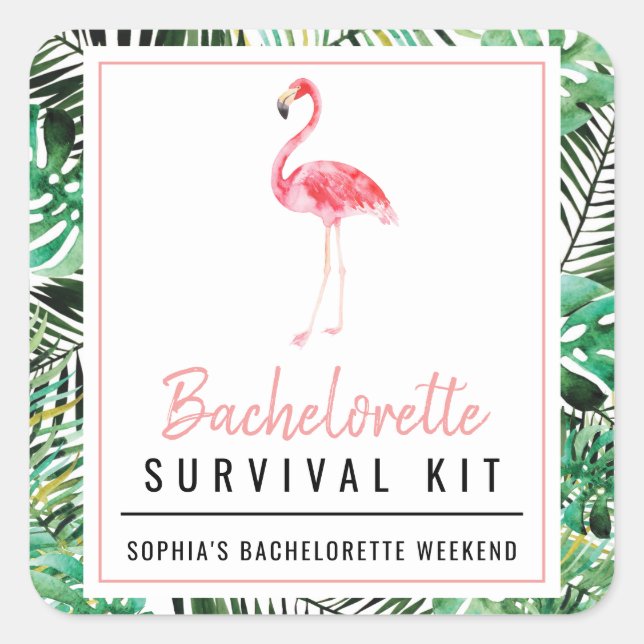 Sticker Carré Kit de survie Flamant rose tropical (Devant)