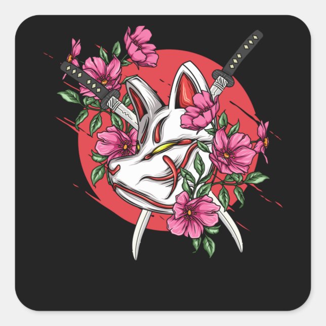 Sticker Carré Kitsune Japan Mask (Devant)