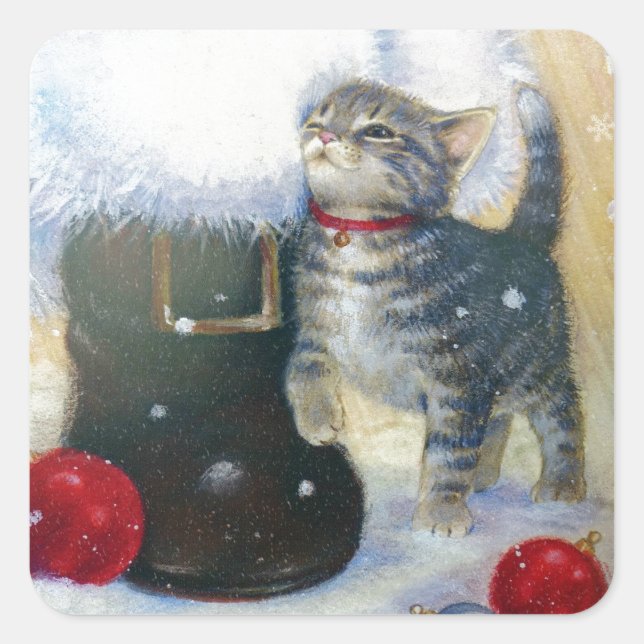 Sticker Carré Kitten à Père Noël Boot (Devant)