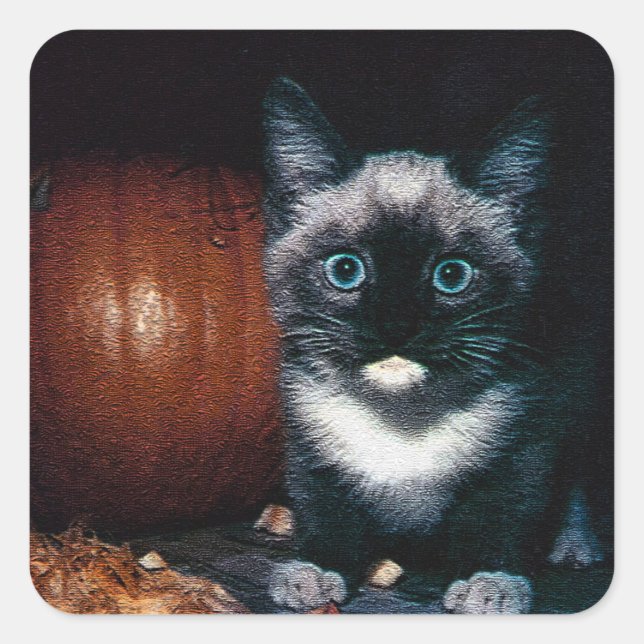 Sticker Carré Kitten et Citrouille pour Halloween (Devant)