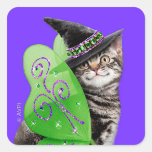Sticker Carré Kitten Witch Fairy