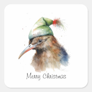 Sticker Carré Kiwi de Noël cosy, coutume