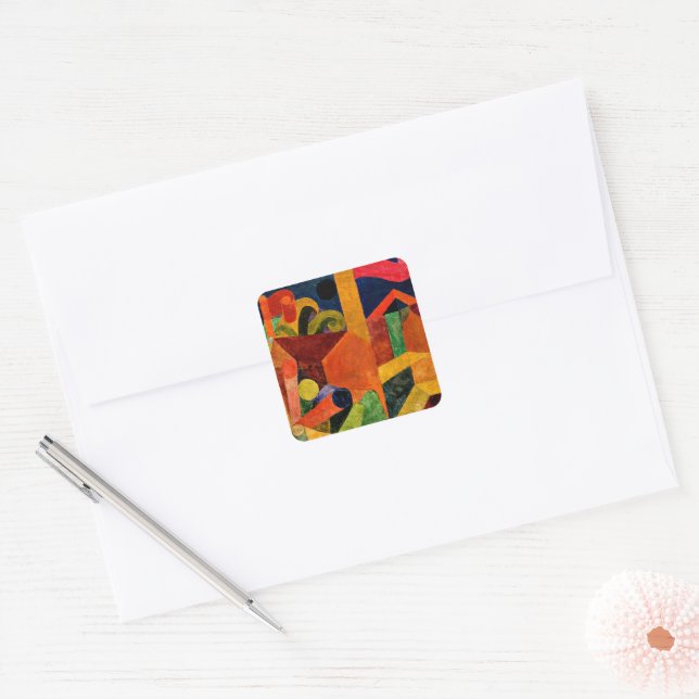 Sticker Carré Klee - Paysage avec drapeaux (Enveloppe)