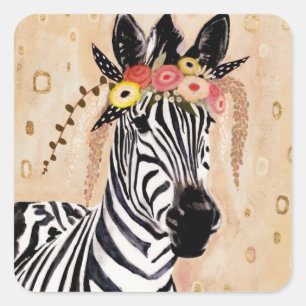 Sticker Carré Klimt Zebra Couronne De Fleurs