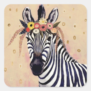 Sticker Carré Klimt Zebra   Orné De Fleurs