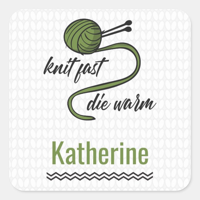 Sticker Carré Knit Vert Olive Rapide, Mourir Chaud (Devant)