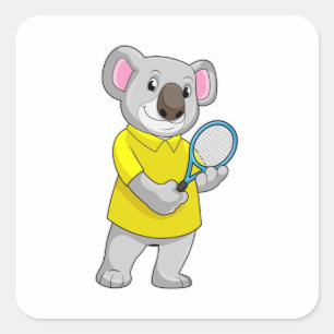 Sticker Carré Koala à Tennis avec raquette de tennis