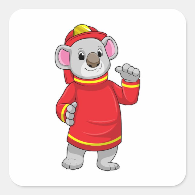 Sticker Carré Koala as Firefighter with Helmet (Devant)