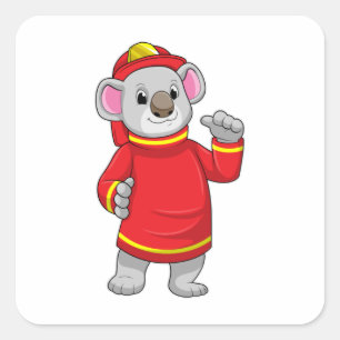 Sticker Carré Koala as Firefighter with Helmet