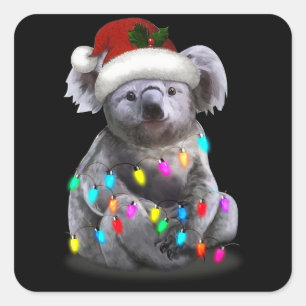 Sticker Carré Koala Assis Avec Les Lumières De Noël Saison De No