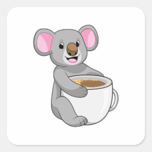 Sticker Carré Koala avec Coffee Cup