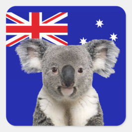 Sticker Carré Koala avec l'Arrière - plan du drapeau australien