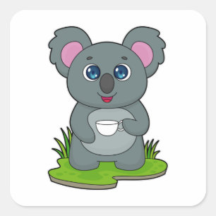 Sticker Carré Koala avec tasse de café