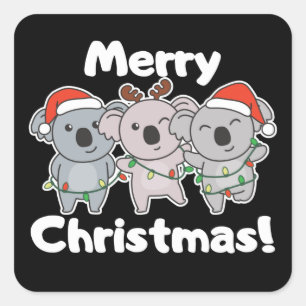Sticker Carré Koala Christmas Animaux Koalas Joyeux Noël Squ