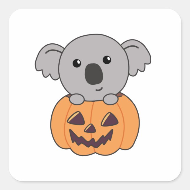 Sticker Carré Koala En Citrouille Orange Koalas Halloween Bärche (Devant)