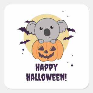 Sticker Carré Koala En Citrouille Sweet Koalas Halloween heureux