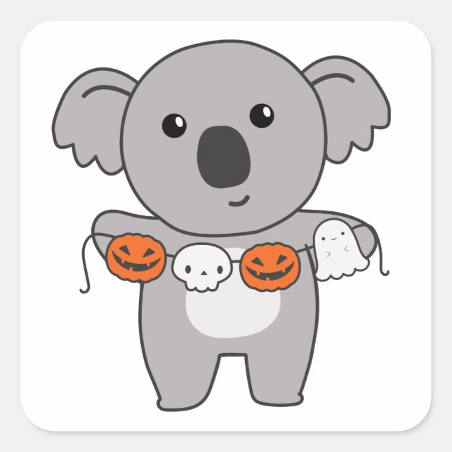 Sticker Carré Koala Happy Halloween Citrouille Chat Costume Carr (Devant)