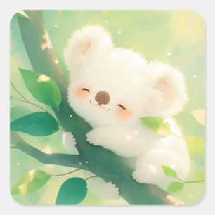 Sticker Carré Koala heureux serrant une branche dans ses bras