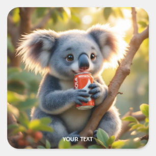 Sticker Carré Koala Mignon Fantastique Boit un Arbre