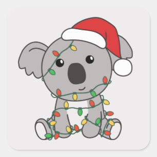 Sticker Carré Koala Noël Animaux d'hiver Koalas Bâton Carré