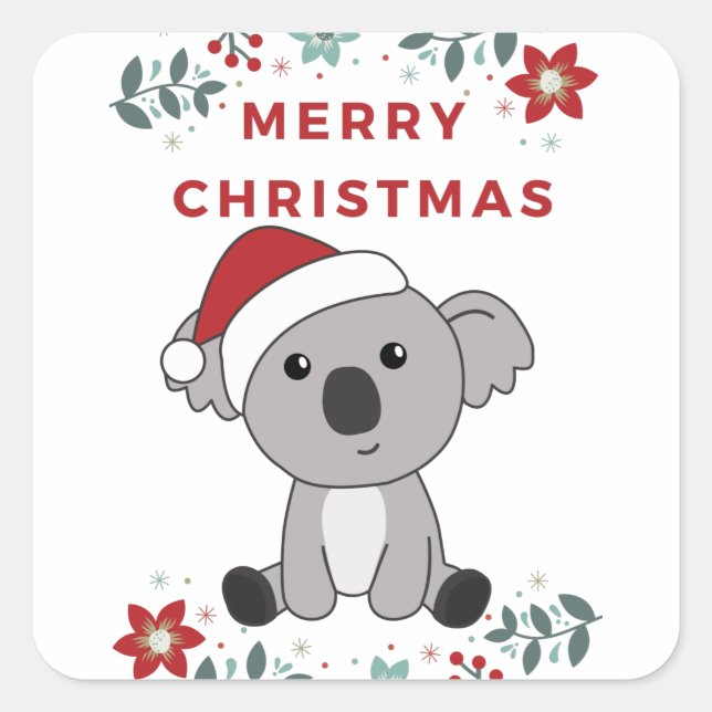 Sticker Carré Koala Noël Neige Animaux d'hiver Koalas (Devant)