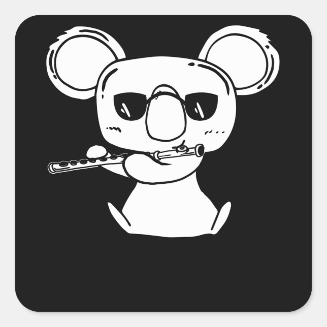 Sticker Carré Koala With Transverse Flute Flutist Flute Player (Devant)