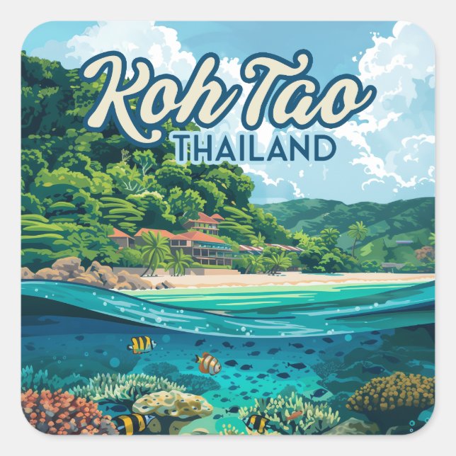 Sticker Carré Koh Tao Thaïlande Asie Plage de plongée sous-marin (Devant)