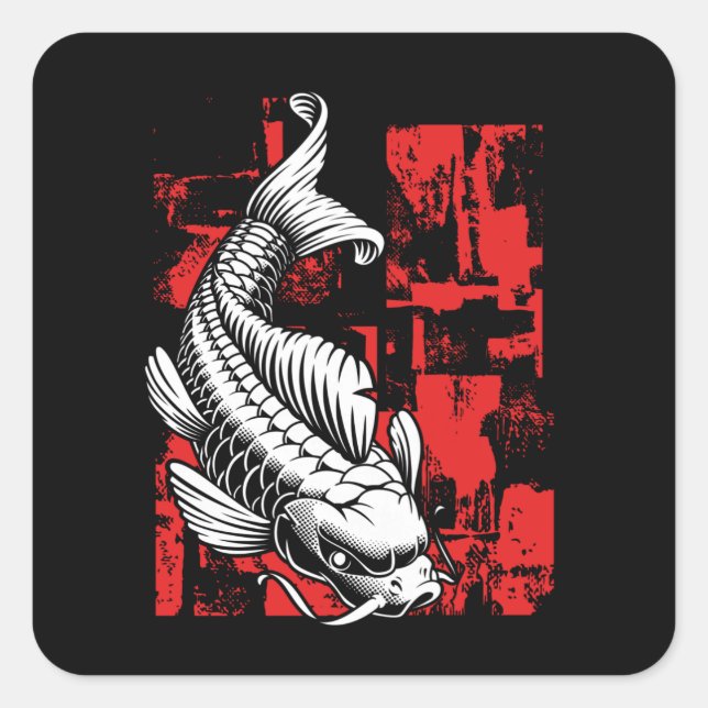 Sticker Carré Koi blanc avec rouge (Devant)