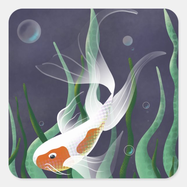 Sticker Carré Koi Poisson Nager Dans L'Eau (Devant)