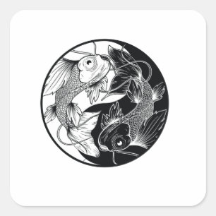STICKER CARRÉ KOI YIN YANG NOIR ET BLANC