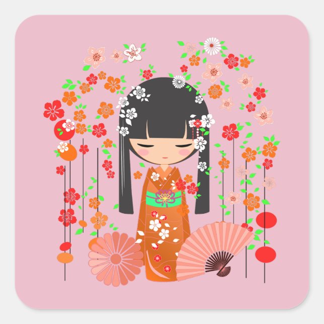 Sticker Carré Kokeshi Doll Garden (Devant)