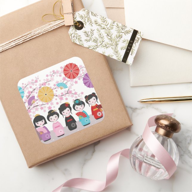 Sticker Carré Kokeshi Dolls (Cadeaux)