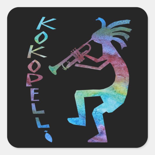 Sticker Carré Kokopelli Joue La Trompette (Devant)