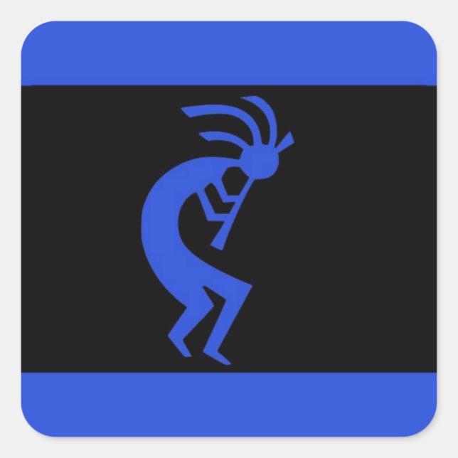 Sticker Carré Kokopelli long bleu (Devant)