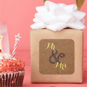 Sticker Carré Kraft Mariage D'Automne M. Et Mme Parti