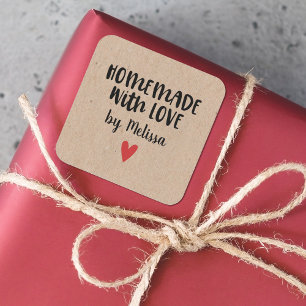 Sticker Carré Kraft Personnalisé Fait Maison Avec Amour