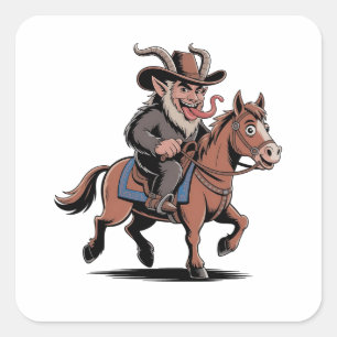 Sticker Carré Krampus Cowboy de Noël Équitation Western Noël MAL