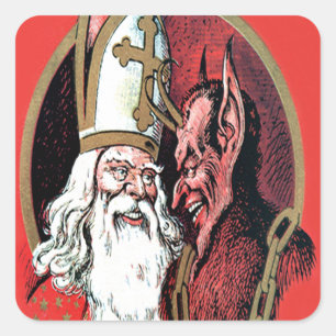 Sticker Carré Krampus de la Saint-Nicolas rouge