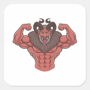 Sticker Carré Krampus Noël Flexion Musculaire Fitness Effrayant
