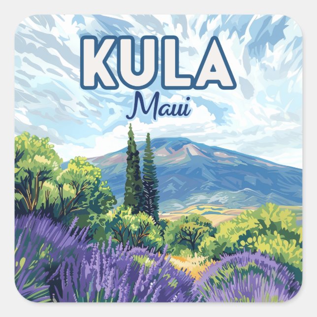 Sticker Carré Kula Maui Haleakala Hawaii Lavender Retro (Devant)