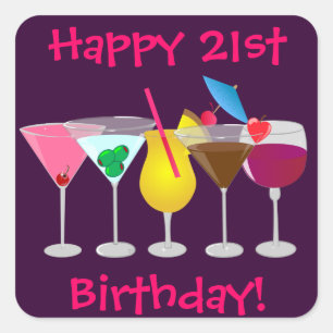 Sticker Carré La 21ème fête d'anniversaire heureuse boit des