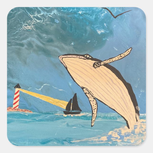 STICKER CARRÉ LA BALEINE ET LA LUMIÈRE (Devant)