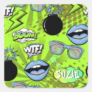 Sticker Carré La Bombe Retro Lèvres Lime Green ID553