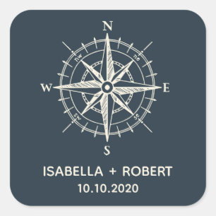 Sticker Carré La boussole bleue   Monogramme Mariage