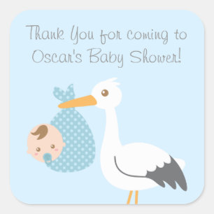 Sticker Carré La cigogne de Merci livre le bébé mignon