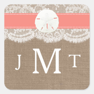 Sticker Carré La collection de mariage Coral Sand Dollar Beach
