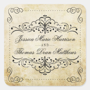 Sticker Carré La collection de mariage vintage fleurie et ornée